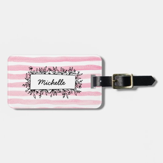 ピンクの水の色ストライプのパーソナライズされたラゲッジタグ ラゲッジタグ (正面横)