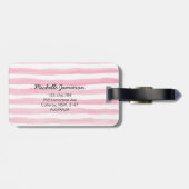 ピンクの水の色ストライプのパーソナライズされたラゲッジタグ ラゲッジタグ (裏面横)
