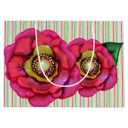 ピンクの水の色デジタル絵を描フラワーズ抱き枕 ラージペーパーバッグ (正面)