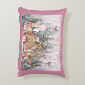 ピンクの水の色トナカイ、雪だるまメリークリスマス アクセントクッション (裏面(縦))