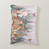 ピンクの水の色トナカイ、雪だるまメリークリスマス アクセントクッション (裏面(縦))