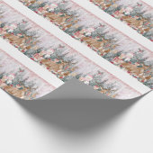 ピンクの水の色トナカイ、雪だるまメリークリスマス ラッピングペーパー (角)