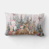 ピンクの水の色トナカイ、雪だるまメリークリスマス ランバークッション (裏面)