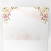 ピンクの水の色トナカイ、雪だるまメリークリスマス 三つ折りクリスマスカード (内部最初)