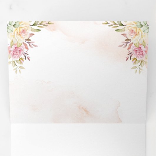 ピンクの水の色トナカイ、雪だるまメリークリスマス 三つ折りクリスマスカード (内部最初)