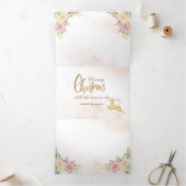 ピンクの水の色トナカイ、雪だるまメリークリスマス 三つ折りクリスマスカード (内部)