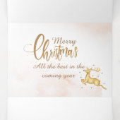 ピンクの水の色トナカイ、雪だるまメリークリスマス 三つ折りクリスマスカード (内部中)