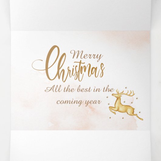 ピンクの水の色トナカイ、雪だるまメリークリスマス 三つ折りクリスマスカード (内部中)