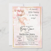 ピンクの水の色バニーラビットバルーン赤ちゃんシャワー 招待状 (正面)