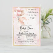 ピンクの水の色バニーラビットバルーン赤ちゃんシャワー 招待状 (スタンド正面)