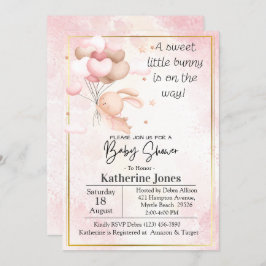 ピンクの水の色バニーラビットバルーン赤ちゃんシャワー 招待状