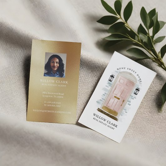 ピンクの水の色フロントドア実在エステートエージェントブシン 名刺