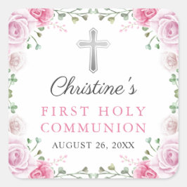 ピンクの水の色フローラ最初の聖餐式 スクエアシール