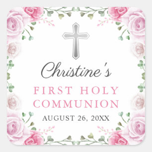 ピンクの水の色フローラ最初の聖餐式 スクエアシール