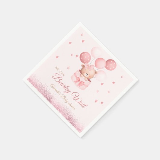 ピンクの水の色ボホガールTeddyクマ赤ちゃんシャワー スタンダードカクテルナプキン (角)