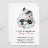 ピンクの水の色ラクーン仮想ベビーシャワー 招待状 (正面/裏面)