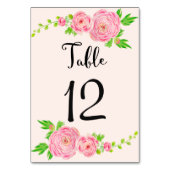 ピンクの水の色ラヌンキュラス結婚のテーブルカード テーブルナンバー (裏面)