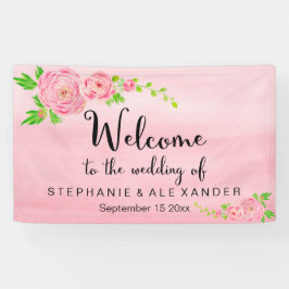 ピンクの水の色ラヌンキュラス結婚のフローラバナー 横断幕