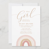 ピンクの水の色レインボーその女の子の赤ちゃんシャワー 招待状 (正面)