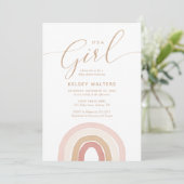 ピンクの水の色レインボーその女の子の赤ちゃんシャワー 招待状 (スタンド正面)
