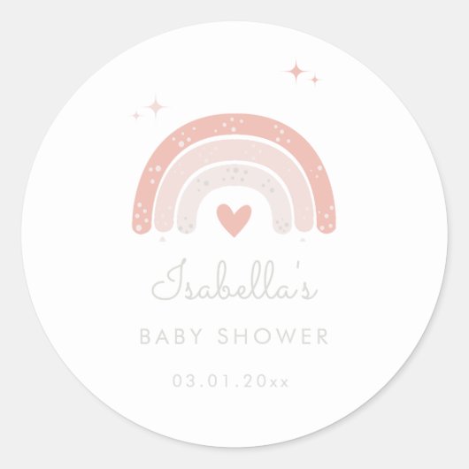 ピンクの水の色レインボーガールベビーシャワーの好意 ラウンドシール (正面)