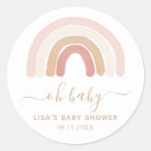 ピンクの水の色レインボーベビーシャワー ラウンドシール (正面)