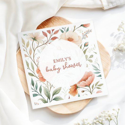 ピンクの水の色ワイルドフラワーベビーシャワー スタンダードランチョンナプキン