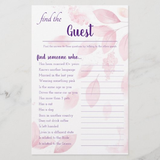 ピンクの水の色葉のがゲストゲームカードを見つける チラシ (正面)