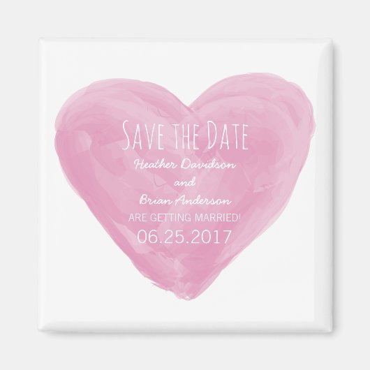 ピンクの水カラーハート日付磁石を保存 マグネット (正面)