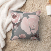 ピンクの水カラーバラグレー炭フローラ クッション (ブランケット)
