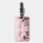 ピンクの水カラーバラフローラ ラゲッジタグ (正面縦)