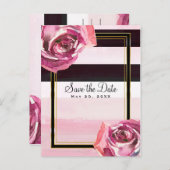 ピンクの水カラーバラ白黒日付の保存 案内ポストカード (正面/裏面)