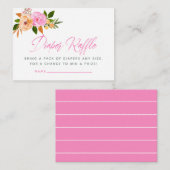 ピンクの水カラーフローラベビーシャワーおむつラッフル エンクロージャーカード (正面/裏面)