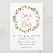 ピンクの水カラーフローラリース日付の保存 セーブザデート (正面)