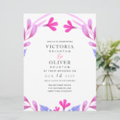 ピンクの水カラーフローラ結婚式招待状 招待状 (スタンド正面)