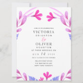 ピンクの水カラーフローラ結婚式招待状 招待状 (正面)