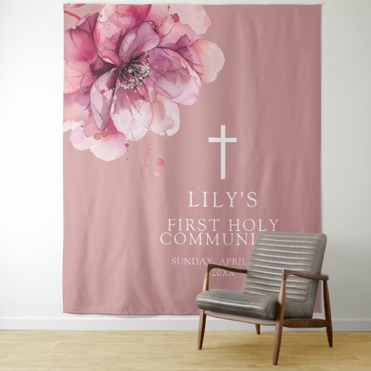 ピンクの水カラーフローラ聖体背景 タペストリー (インサイチュ)
