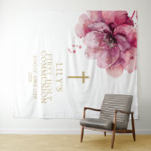ピンクの水カラーフローラ聖体背景 タペストリー (インサイチュ(横))
