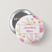 ピンクの水カラーフローラIDベビーシャワー 缶バッジ (正面&裏面)
