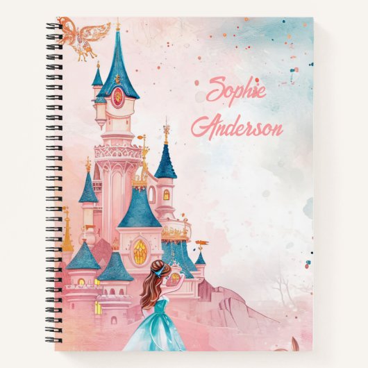 ピンクの水カラープリンセス ノートブック (正面)