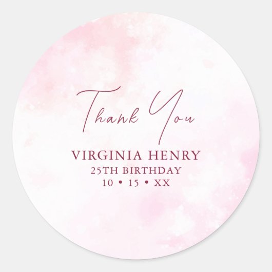 ピンクの水カラー誕生日 ラウンドシール (正面)