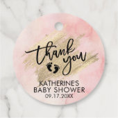 ピンクの水カラー金ゴールドブラシストローク赤ちゃんシャワー フェイバータグ (裏面)