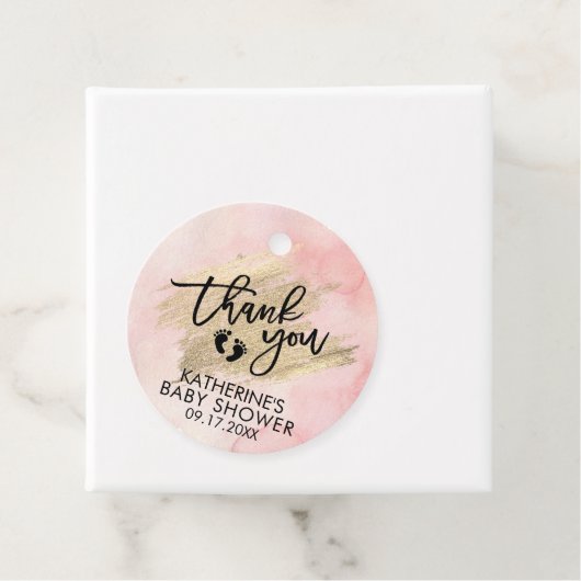 ピンクの水カラー金ゴールドブラシストローク赤ちゃんシャワー フェイバータグ (インサイチュ)