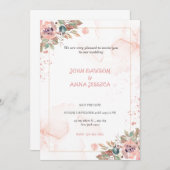 ピンクの水スプラッシュフラワー結婚スクリーン 招待状 (正面/裏面)