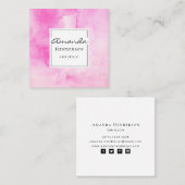 ピンクの水モダン色のブラシストロエレガントーク スクエア名刺 (正面/裏面)