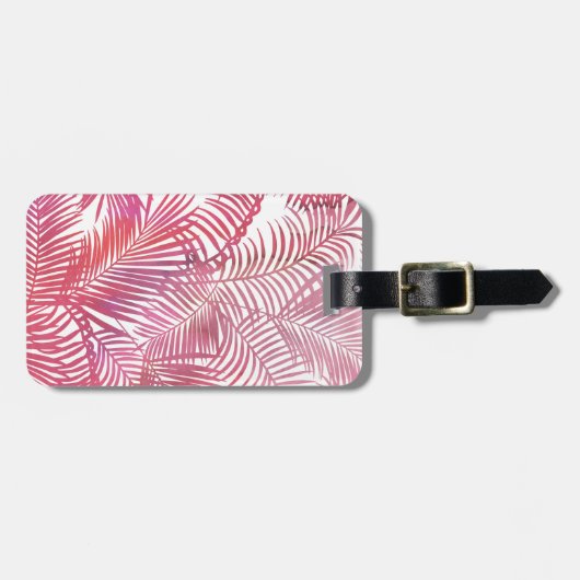 ピンクの水モダン色の熱帯ヤシの木のフローラ ラゲッジタグ (正面横)
