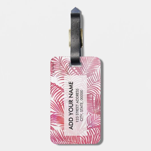 ピンクの水モダン色の熱帯ヤシの木のフローラ ラゲッジタグ (裏面縦)
