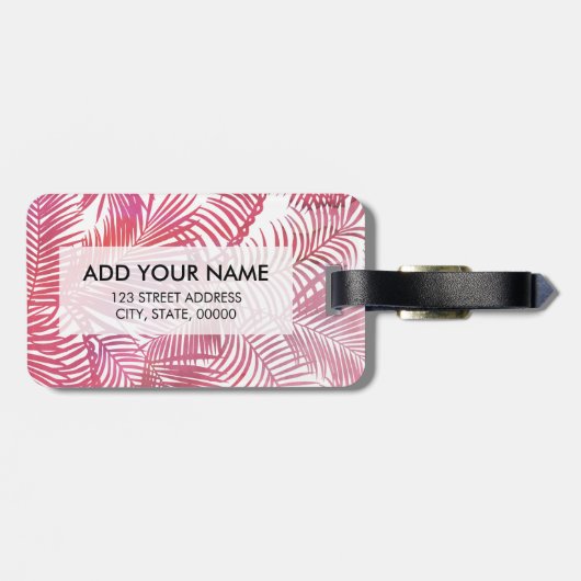 ピンクの水モダン色の熱帯ヤシの木のフローラ ラゲッジタグ (裏面横)