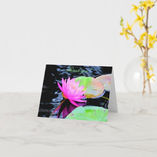 ピンクの水リリーカスタマイズ可能なお礼ノートカード カード (黄色い花)