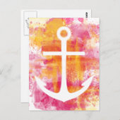 ピンクの水彩いかり ポストカード (正面/裏面)